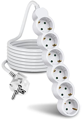 EXTRASTAR Steckdosenleiste 6 Fach mit Kindersicherung, 1.5m Kabel, Weiß | 16A, 3680W, 3G1.5mm², Mehrfachsteckdose für Büro und Zuhause