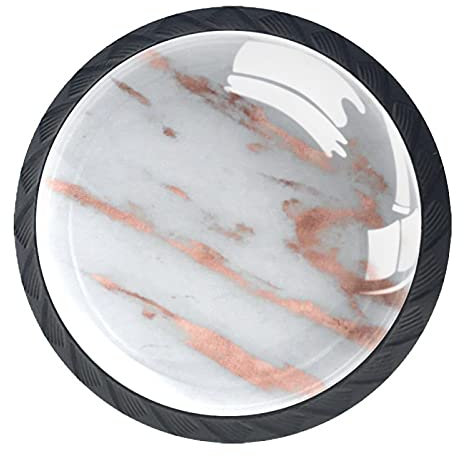 suojapuku Schubladenknöpfe Schrankgriff Kommodenknöpfe Schränke Knäufe,Roségoldener Marmor,4 Stück Kristallglas-Dekorgriffe