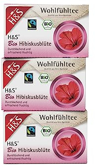 H&S Bio Hibiskusblüte Tee, 3 x 20 Beutel (à 1,75 g): 100% Bio Fair Trade Fruchtkelche von Hibiskusblüten, 3er Pack