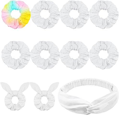 Kavya Weiße Haargummis Mädchen Satin Haargummi Scrunchies Baumwolle Zopfgummis Dame Haargummis Weiß Tie Dye Hair Ties Geeignet Thin and Thick Curls Elastische Haarschmuck 11 Pcs