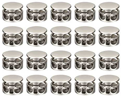 QUARKZMAN 30Stk Mate Kordel Stopper 3.5mm Doppel Loch Federstopfen Verschluss Schieberiegel Ende für Kordelzüge Taschen Rucksäcke Kleidung Schnürsenkel Schlüsselband Perle Nickel