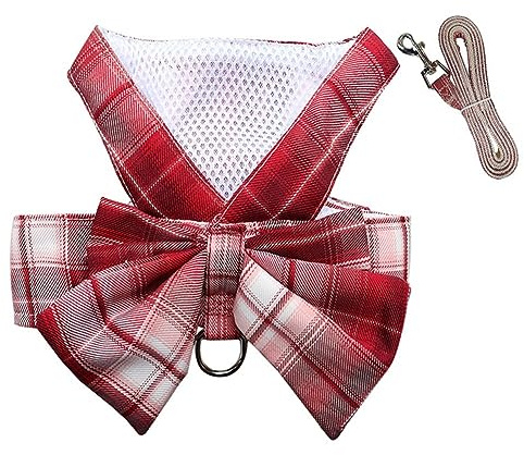 Oyccen Harnais Veste à Carreaux pour Petit Chien Chat Noeud Papillon Harnais de Poitrine Respirant Mesh Harnais avec Laisse