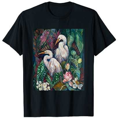 Heron Bird Tropical Plant Monstera Deliciosa Variegata Lotus T-Shirt