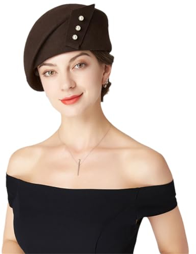 Bciopll Damen Vintage Wolle Fedora Hut Rot Kirche Fascinator Hüte Rosa Schwarz Hochzeit Hut Filz Mesh Gaze Hüte Braun M (54-57cm), braun, Einheitsgröße