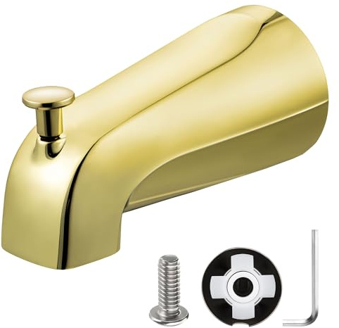 Enhon Slip on Tub Spout with Diverter, Compatible with American Standard 8888026.002 Tub Spout, Bathroom Bathtub Faucet, Fits 1/2 Copper Water Tube(5/8 Dia), 5/32 Hex Wrench(Polished Brass,1)