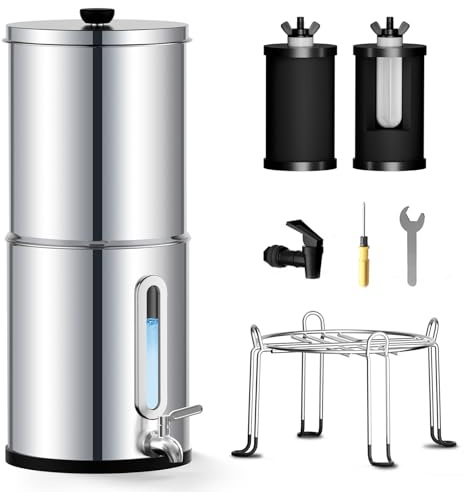 Joypur 8,5 L Système de filtration d'eau par gravité avec indicateur de niveau d'eau - Filtre à eau par gravité potable, Argenté