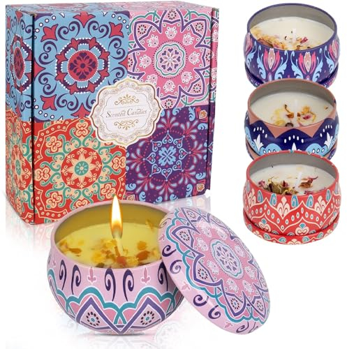 4 StüCk Duftkerzen Geschenkset, Mini Duftkerzen Set, NatüRliches Sojawachs Kerzen Duft für Geburtstag Weihnachten Muttertags Geschenke