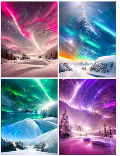 MytaYt 5D Diamond Painting Set Diamant Painting Bilder Aurora Crystal Art Diamond-Painting DIY Diamond Painting Winter 4er Set FüR Erwachsene Kinder Wohnzimmer Schlafzimmer Wand Dekoration