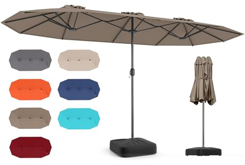 RELAX4LIFE Doppelsonnenschirm 400 x 200 cm, Sonnenschirm mit Ständer & Kurbel, Gartenschirm Sonnenschutz UPF 50+, Marktschirm Groß, Terrassenschirm für Garten, Terrasse, Pool (Braun, Ohne LED)