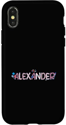 Hülle für iPhone X/XS 4. Juli stolze USA-Flagge Name Alexander