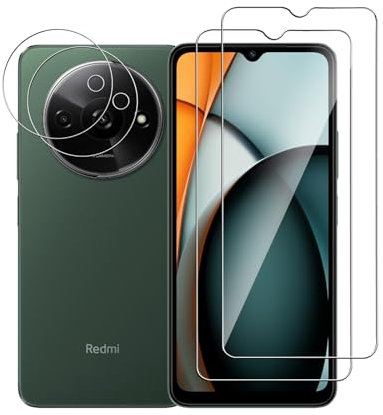 Afikyutu Protector de Pantalla para Xiaomi Redmi A3, 2 Piezas Cristal Templado + 2 Protector de Lente Cámara, Anti-Arañazos, Fácil de Instalar, 9H Dureza Vidrio Templado