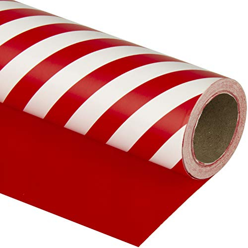 RUSPEPA Wende-Geschenkpapier – Rot und Streifen-Design für Geburtstag, Urlaub, Hochzeit, Babyparty – 43,2 cm x 10 m