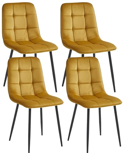 Colenis - Chaises de Salle à Manger Ela - Lot de 4 - Jaune Ocre - Velours - Cuisine - Pieds en Métal Stable - Chambre à Coucher - Salon