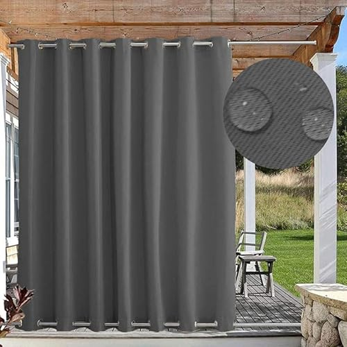 FicaRico Outdoor Vorhänge Sonnenschutz, Outdoor Vorhang Wetterfest mit Ösen Oben und Unten, Outdoor Gardinen Wasserdicht Windschutz Blickdicht für Pavillon, 1 Stück, Dunkelgrau, B264xH275cm