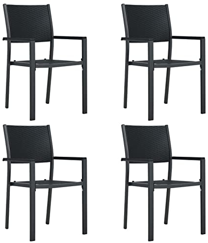 ShCuShan Gartenstühle 4 STK. Schwarz Kunststoff Rattan-Optik Stuhl Balkon