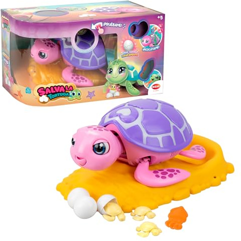 Bizak Spara den rosa sköldpadda, interaktivt husdjur för pojkar och flickor, unboxing erfarenhet, rengör och ta hand om ditt interaktiva djur med reaktion och ljud, vårdspel, (62008633-1)