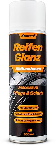 KESTRAL® Reifenglanz Aktivschaum - Farbsättigend - Reifenpflege & Schutz vor Rissbildung, UV-Strahlung, Salz & vorzeitiger Alterung - Gummipflege für alle Reifentypen - Made in Germany
