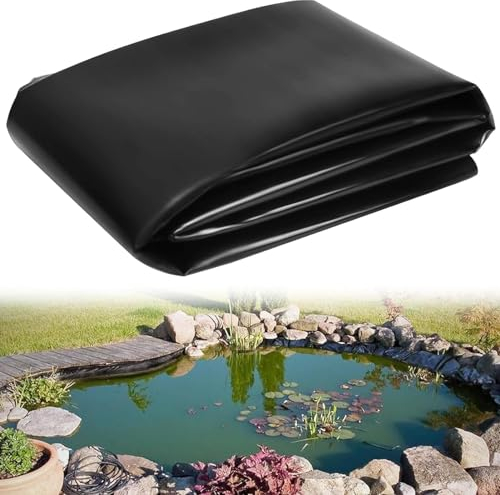 boieytioku Fish Pond Liner 2x3m 4x6m 6x9m 10x12m Black Hdpe Pond Lining 0.12mm Flexible Pond Tarpaulin Garden Pool Membrane for Streams Fountains Aquaculture, UV