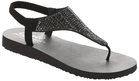 Skechers Women's MEDITATION GLAMOROUS MUSE Sandals/Thong Sandals, Black, 5