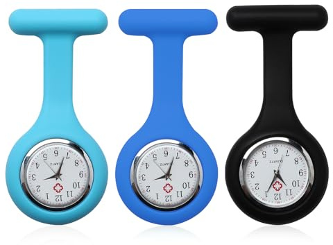 Qkhcable 3PCS Silicone Nurse Watch with Brooch, Infection Control Design, High Visibility Dial, Convenient Attachment, Easy Sterilization, Water-Resistant for Everyday Use