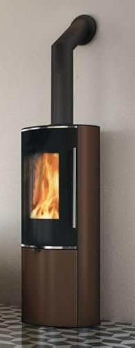 Edilkamin - Estufa de leña Tally Up Evo de bronce, redonda, 8,1 kW, 87,1% rendimiento, 210 m³, calentable, 158 kg, 5 estrellas