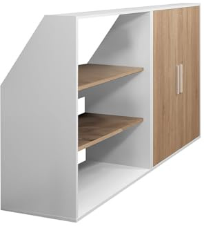 Vente-unique-Schrank unter Dachschräge mit 2 Türen & 2 Regalböden - Weiß & Holzfarben - ADEZIO