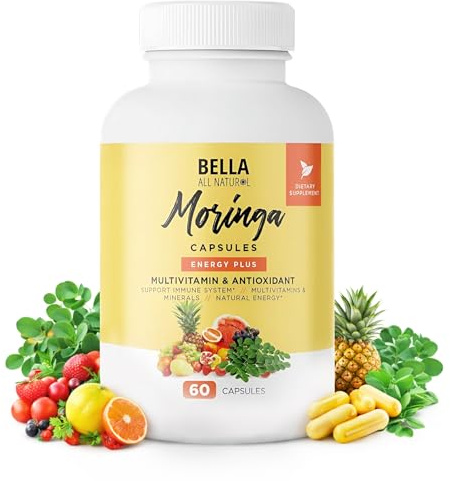 Bella All Natural Moringa Capsules 60 Count - Moringa Oleifera Leaf Supplement with Pomegranate & Elderberry Flavor, Pure Organic Moringa Capsules for Immune, Energy & Skin Health Support