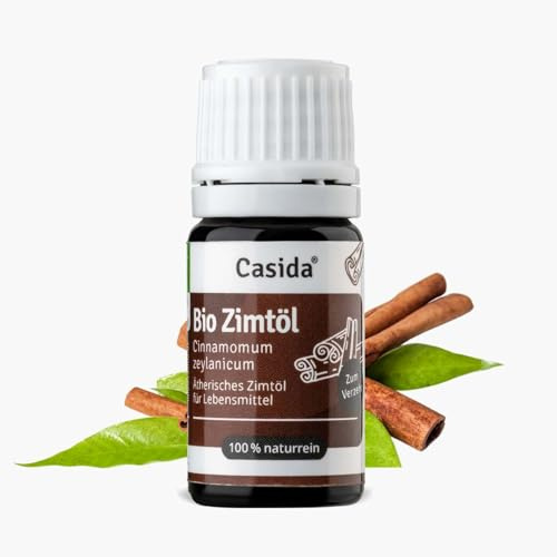 Casida® Zimtöl Bio zum Einnehmen - Lebensmittelqualität, 100% reines ätherisches Öl, vegan, ohne Zusatzstoffe, vielseitig einsetzbar, 5ml