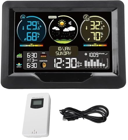 Thermomètre Humidité Hygromètre Numérique Professionnel Intérieur Électrique Sun Up Sundown Horloge Sans Fil Thermomètre Météorologique pour Intérieur Extérieur,Horloge météo avec écran