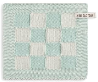 Knit Factory - Topflappen Block - Ecru/Minze - 23x23 cm | Hitzebeständige Lappen - Schutzlappen zum kochen - Küchenzubehör - Kochlappen - Traditioneller look