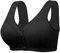 PrinStory Ribbed Cotton Bras for Women Front Fastening Wireless Snap Closing Comfort Ladies Bras for The Elderly (Black, 36B)