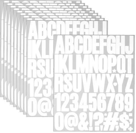 10 Blatt Buchstaben Aufkleber, 5cm Zahlen Klebebuchstaben Wetterfest Schablonen Buchstaben Sticker für Scrapbooking, Grußkarten, Briefkasten und DIY Dekoration(Weiß)