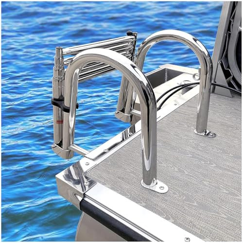 ZEEKYFOR Bootsleiter, 4-Stufige, Klappbare Teleskopleiter, Edelstahl-Pontonleiter, Poolleiter, Schwimmdeckleiter mit Pedalhandlauf,5cm/2in Wide Step