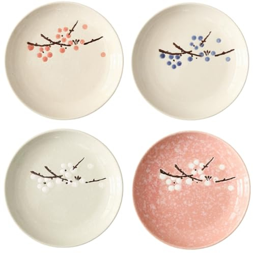 yaocoral 6 inch 4 Pack Ceramic Japanese Appetizer Plates Serving Dishes