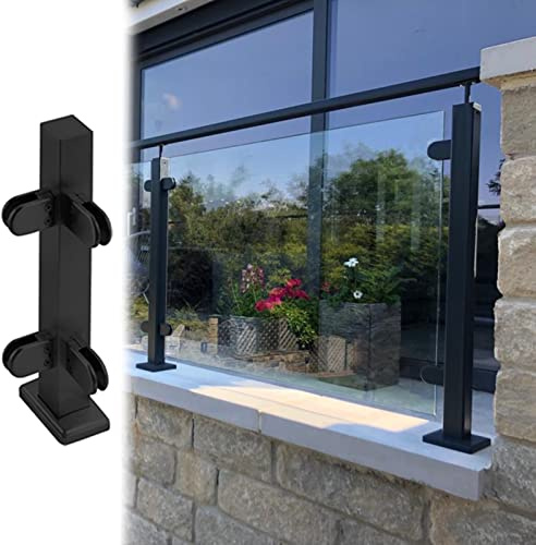 Système de poteaux de balustrade en verre noir – Poteaux de balustrade commerciaux robustes pour couloir et terrasse – Kit de fixation au sol – Poteau d'angle de 65 cm de hauteur et élégant