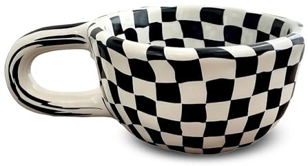 MerwDeeyt 170ml Checkered Coffee Mugs Black Coffee Mug