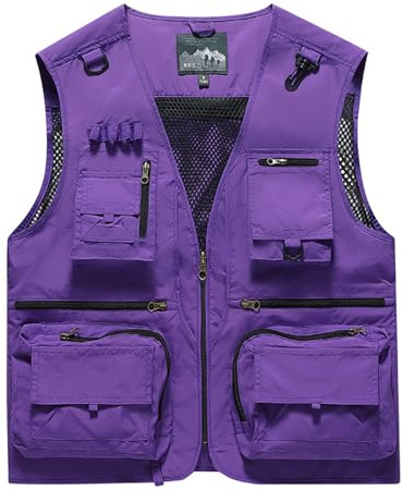 Sobrisah Men's & Women's Outdoor Fishing Vest,Purple Work Safari Travel Photography Vests,Family Matching Hiking Waistcoat,Size M (17 Years)