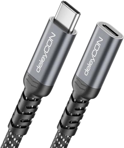 deleyCON 1,5m 100W 20 Gbps Cavo di Prolunga USB-C (USB 3.2 Gen 2x2) PD 3.0 Cavo di Ricarica Dati 4K@60Hz per iPhone 17 16 Pro Max Air Galaxy A16 A56 S25 S24 iPad MacBook Tablet Notebook