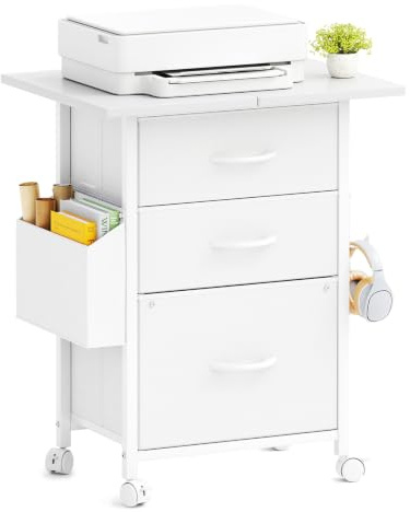 CAIYUN Filing Cabinet with 3 Fabric Drawers, Mobile File Cabinet on Wheels & Adjustable Feet, Rolling Under Desk Cabinet, Printer Stand for Home Office, White