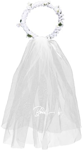 MUCKLILY Kopfschmuck Weißer Blumenhaarreif Brautkranz Hochzeitsblumenkranz mit Schleier aus Eisen Draht und Gazematerial Elegant und Einfach zu Tragen für Braut und Fotoshooting