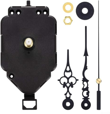 Honseadek Reloj de péndulo, mecanismo de reloj de cuarzo con eje de 23 mm de largo, ajustable para manualidades y proyectos de decoración del hogar (negro)