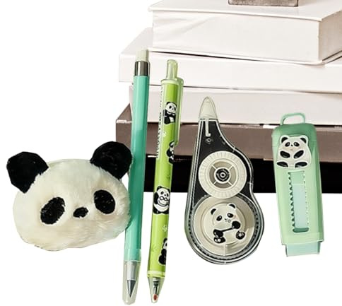 Affascinante kit di studio – Set di cancelleria per studenti a scuola | con design animale con ciondolo in peluche, confezione di matite, pratico nastro correttivo, forniture per prendere