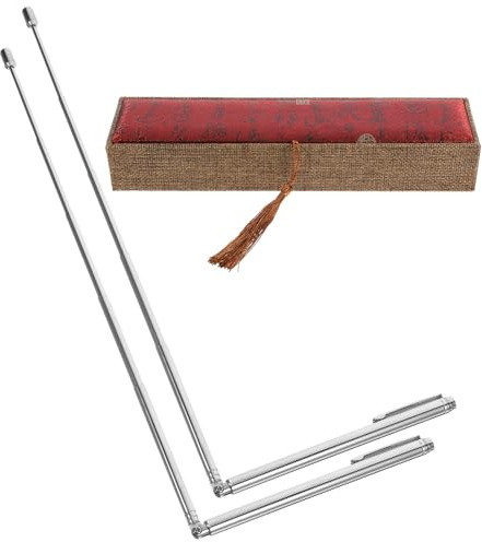 NOLITOY Baguettes de Sourcier en Acier Inoxydable, Kit de 2 Baguettes de Mesure Flexibles et Rétractables pour Radiesthésie Feng Shui, Outil de Détection D'eau Portable pour Géobiologie