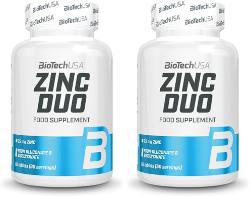 BioTechUSA Zinc Duo | 25 mg de Zinc | de Bisglicinato de Zinc | Suministro para 60 días, 60 Tabletas (Paquete de 2)