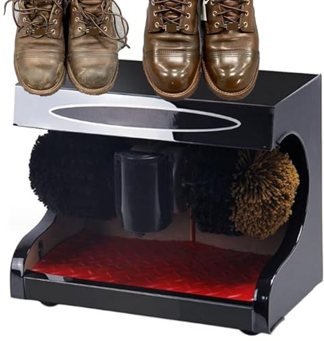 Electric Shoe Shine Machine, Automatic Polishing with Soft and Stiff Bristle Brushes, Dust Removal, Oiling, Polishing for Home and Office