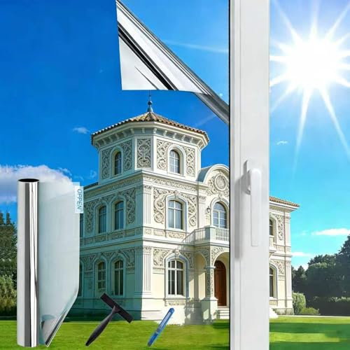 (70 x 400 cm, plateada), lámina protectora solar para ventana, protección contra el calor, para interior o exterior, sin residuos, protección contra el calor, autoadhesiva, protección UV para ventana