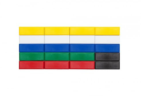 MAUL Facetterand Magnete (20 Stück) MAULpro 53 x 18x 10 mm | Mini Magnete aus Kunststoff | Starke Magnete für Whiteboard und Magnettafel | ideal für Büro, Homeoffice und Werkstatt | Bunt