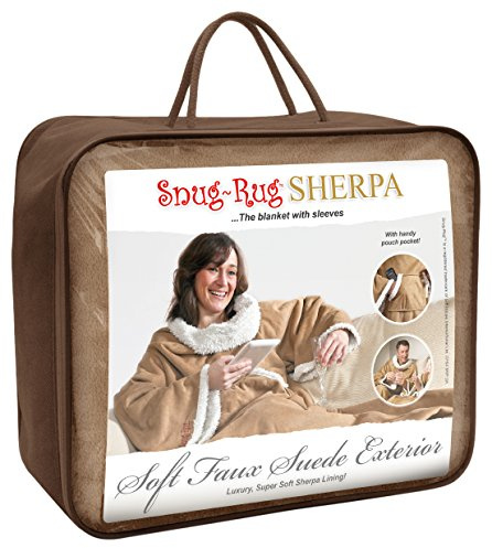 Snug Rug Sherpa Weiches Wildlederimitat Kuscheldecke Mit Ärmeln Für Erwachsene Ärmeldecke Vlies-Decke Ärmel Aus 270gsm Coral-Fleece Superweiches Luxuriöser Weicher Stoff Lange Übergroße Ärmel Tasche
