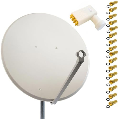 Premium X Satelliten-Komplettanlage 100cm Satellitenschüssel Hellgrau Satellitenantenne Octo LNB F-Stecker, SAT bis 8 Teilnehmer
