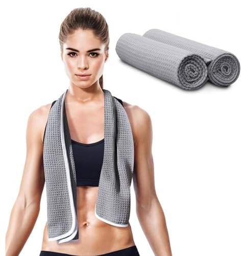 desired body Microfiber Cooling Towels for Neck and Face - 2 Pack 44x16.5” Mesh Quick Dry Gym Towels for Working Out with Waterproof Bag and Carabiner - Sweat Rag for Gym, Sports, Outdoor Activities